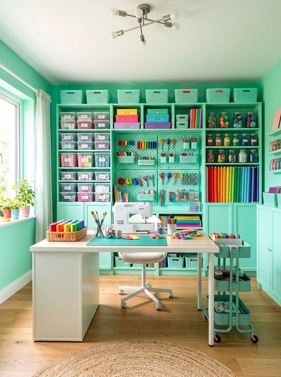 Mint Green Craft Room - 30 color drenched small room ideas