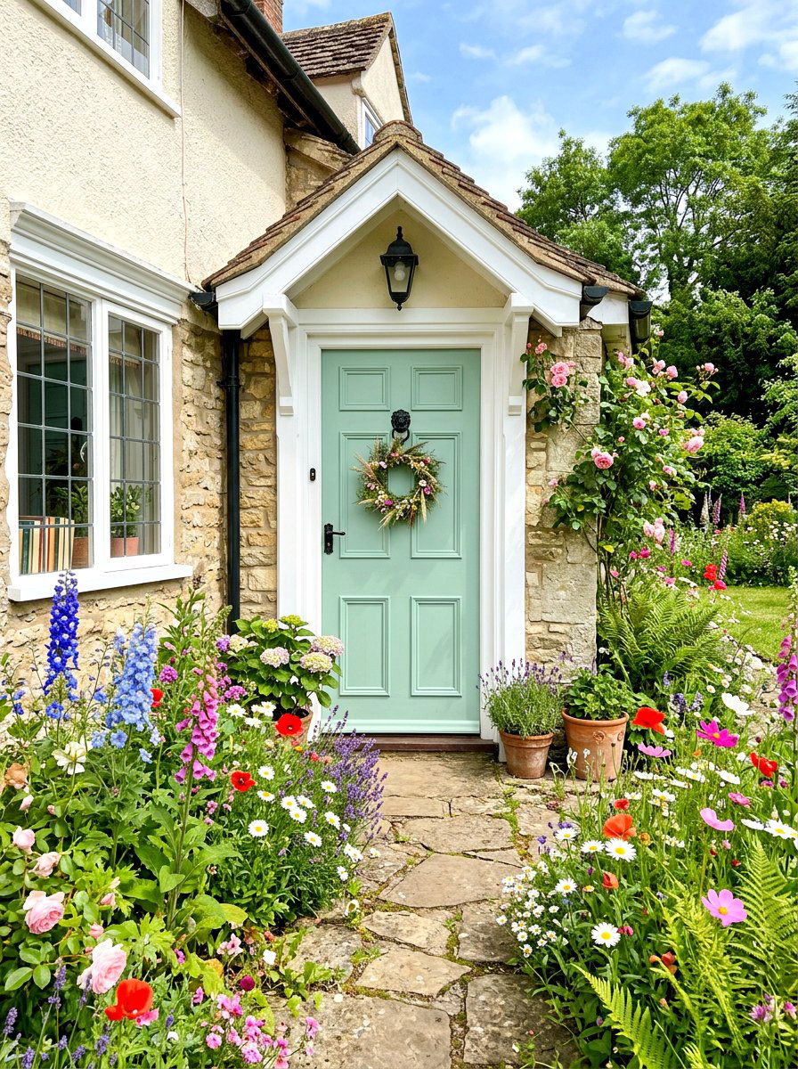 Mint Green Front Door - 30 cottage front door ideas