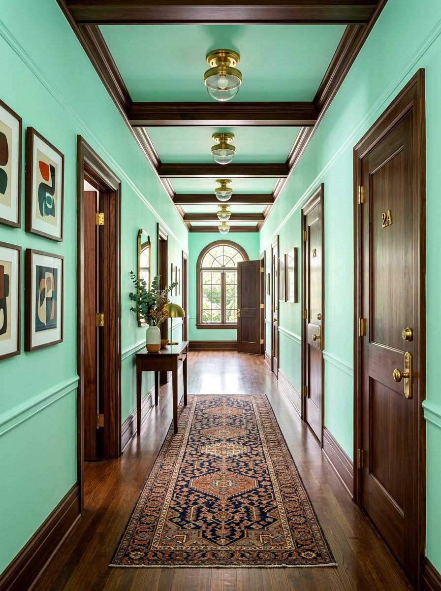 Mint Green Hallway - 30 color drenched hallway ideas