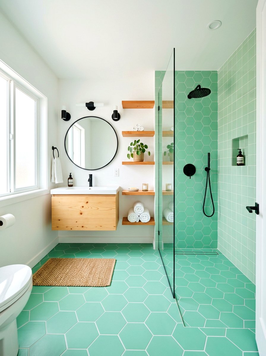 Mint Green Hex Tile Bathroom - 30 hex tile bathroom ideas