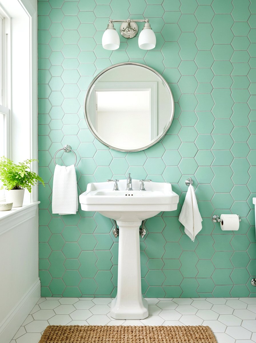 Mint Green Hexagon Tile - 30 colorful bathroom tile ideas