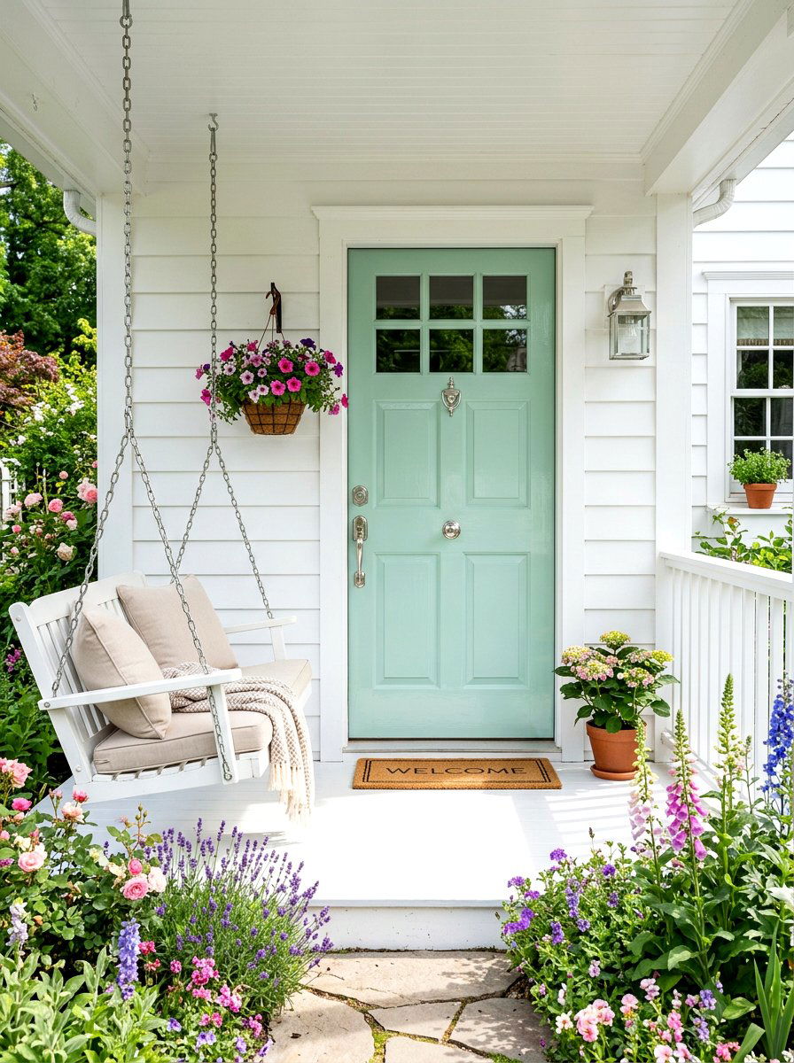Mint Green Lacquered Door - 30 lacquered front door ideas