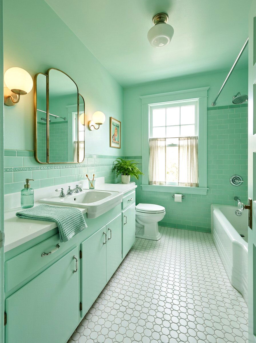 Mint Green Retro Bathroom - 30 bathroom drenching ideas