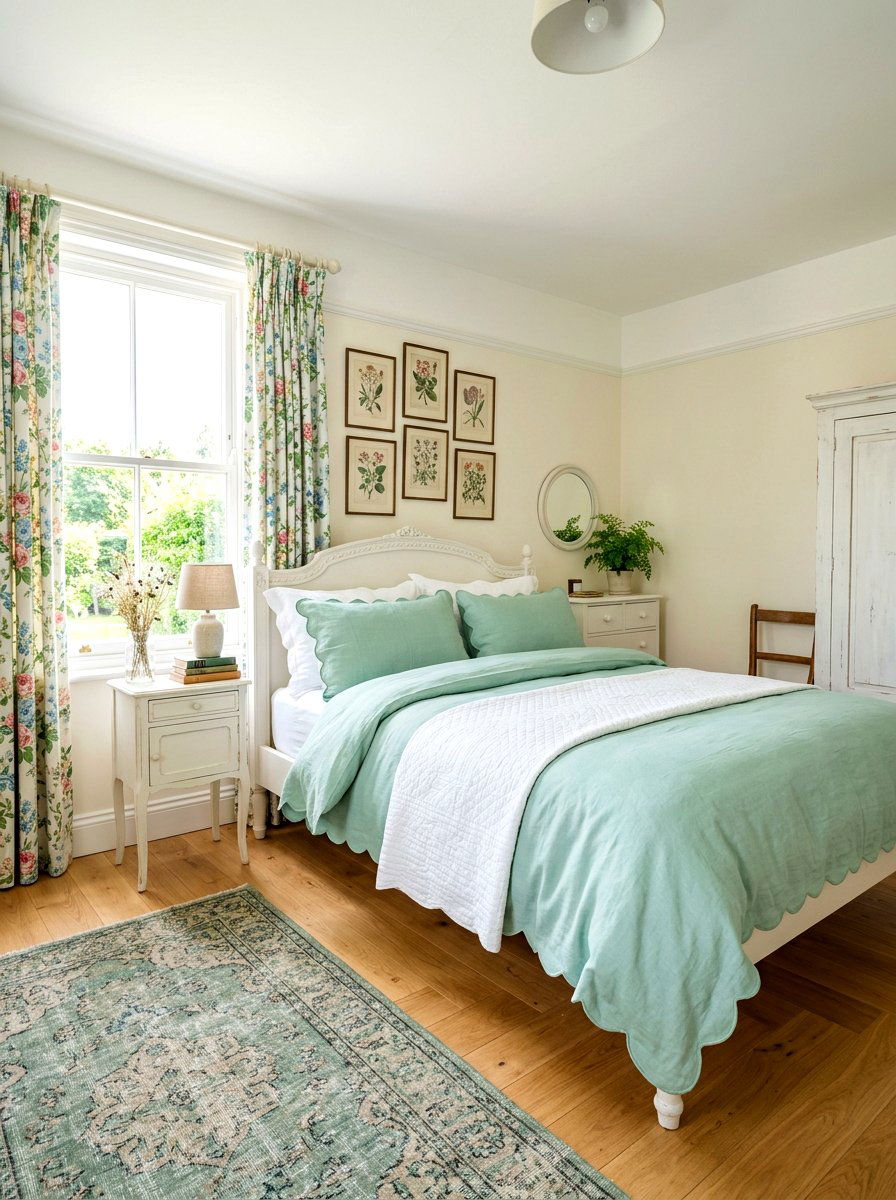 Mint Green Scalloped Bedding - 30 contrast trim bedding bedroom ideas