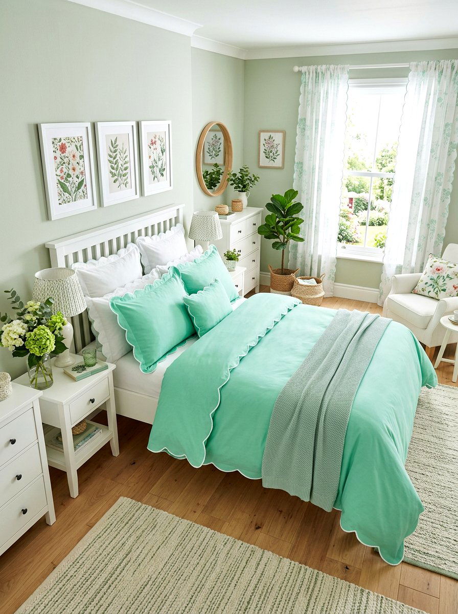 Mint Green Scalloped Pillow Bedroom - 30 scalloped pillow bedding ideas