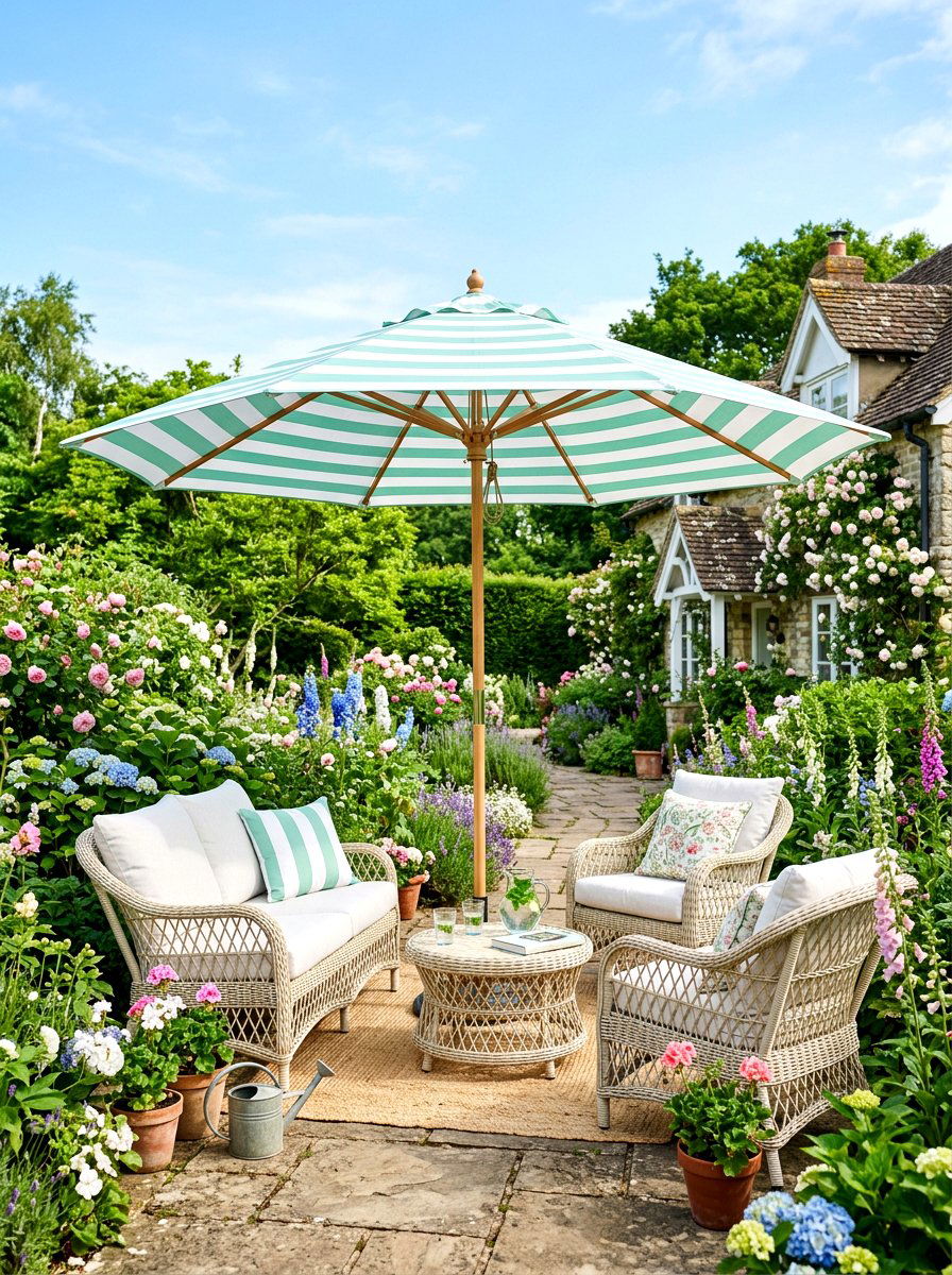 Mint Green Striped Pool Umbrella - 30 poolside striped umbrellas ideas