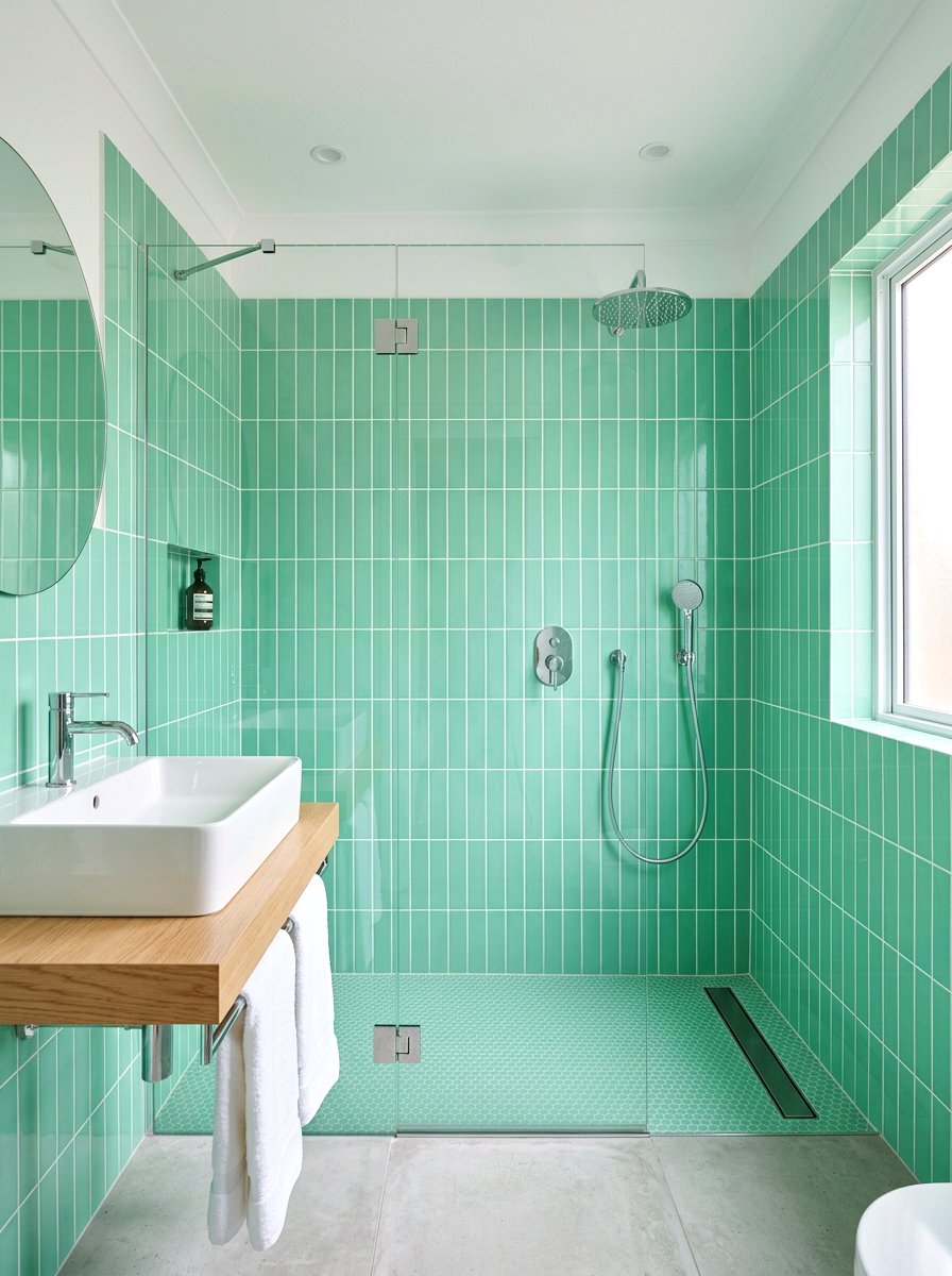 Mint Green Tile - 30 dopamine bathroom ideas