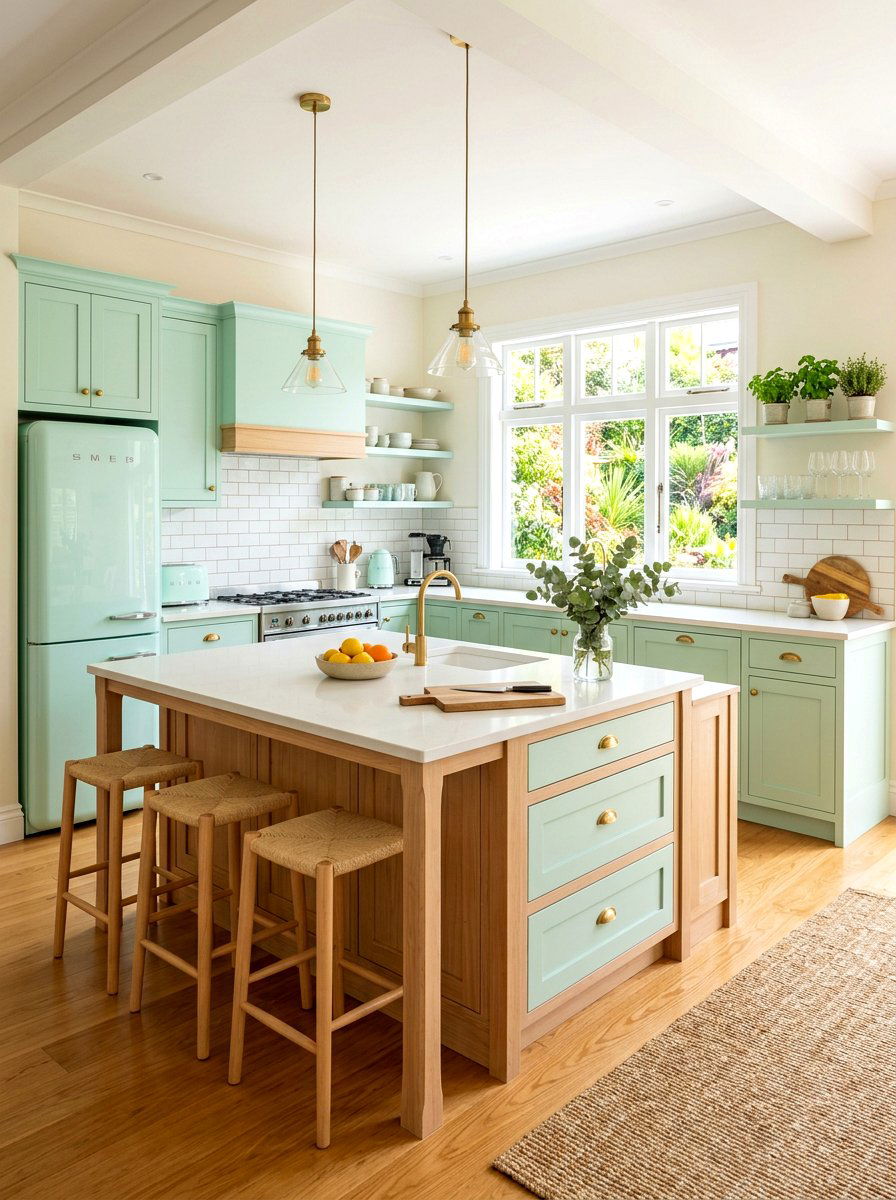 Mint Green and Light Wood Kitchen - 30 stained and painted kitchen ideas
