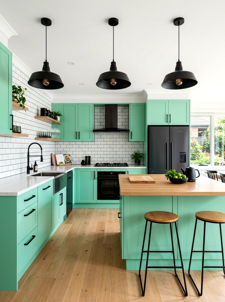 Mint and black kitchen accents - 30 mint kitchen ideas