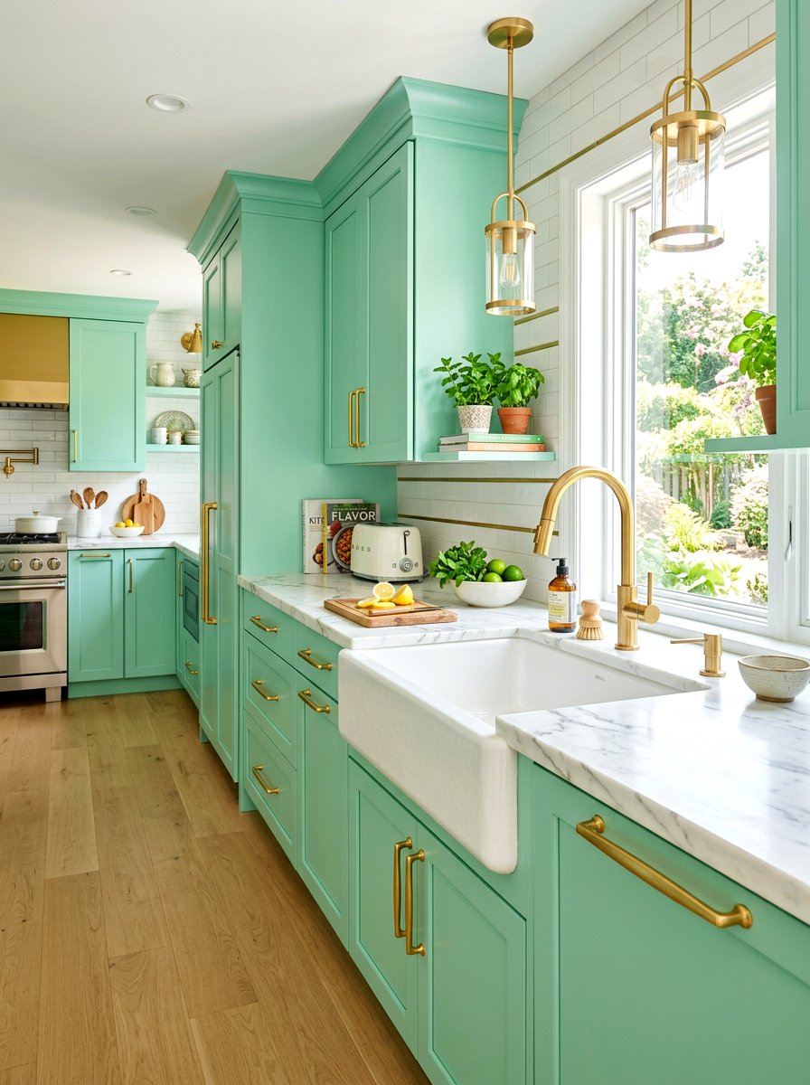 Mint and gold kitchen hardware - 30 mint kitchen ideas