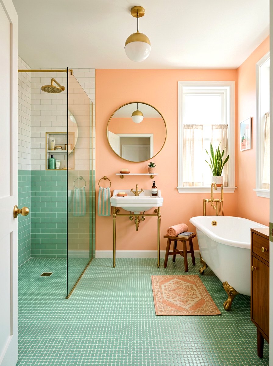 Mint and peach bathroom - 30 color blocked bathroom ideas