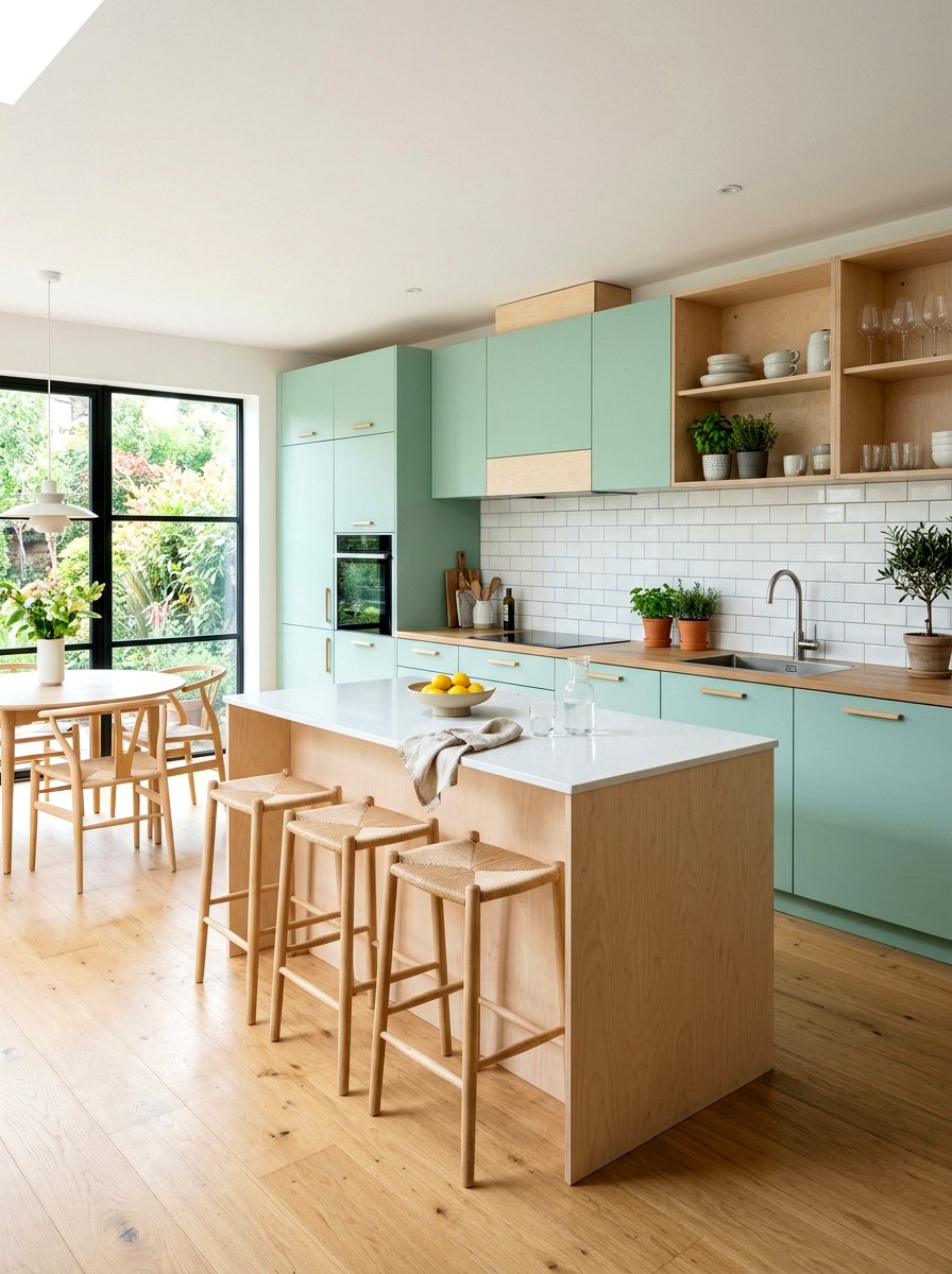 Mint green and light wood kitchen - 30 green and wood kitchen ideas