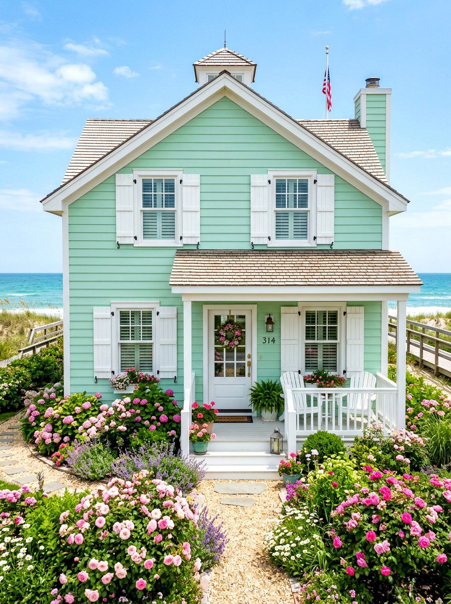 Mint green beach cottage facade - 30 beach cottage exterior ideas