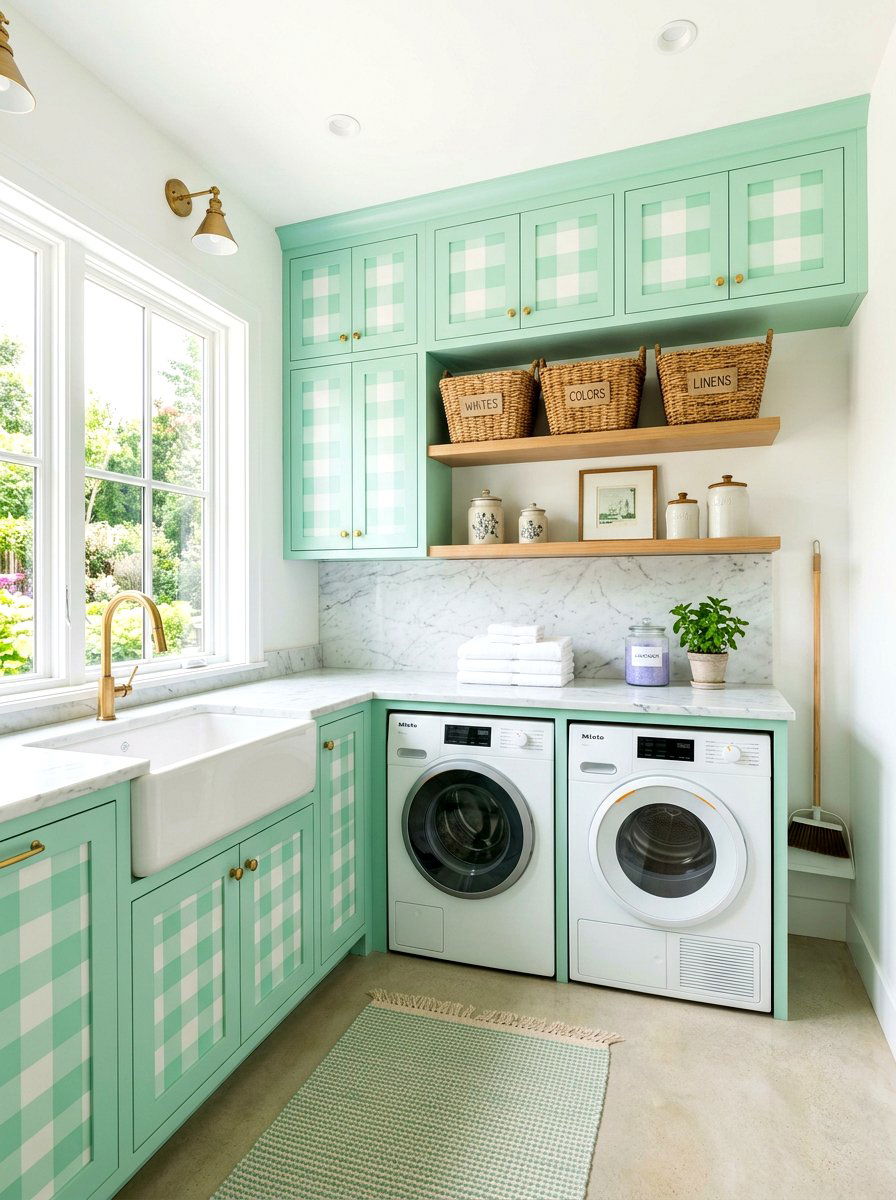 Mint green checkered cabinetry - 30 bright checkerboard decor ideas