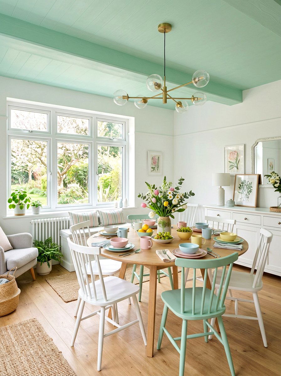 Mint green dining room ceiling - 30 painted ceiling dining room ideas