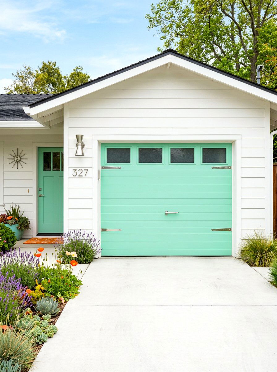 Mint green garage door - 30 garage door color ideas