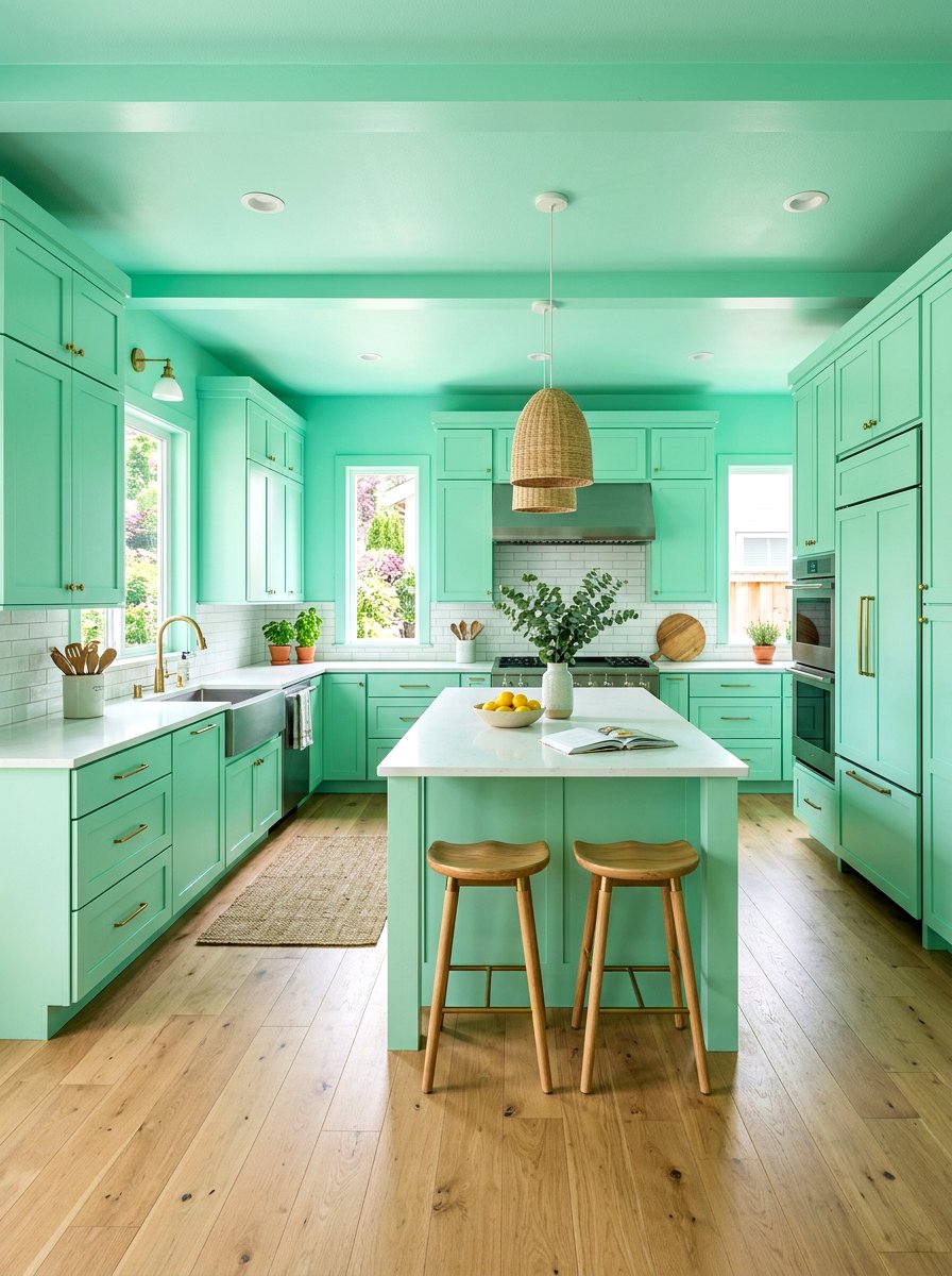 Mint green kitchen - 30 color drenched kitchen ideas