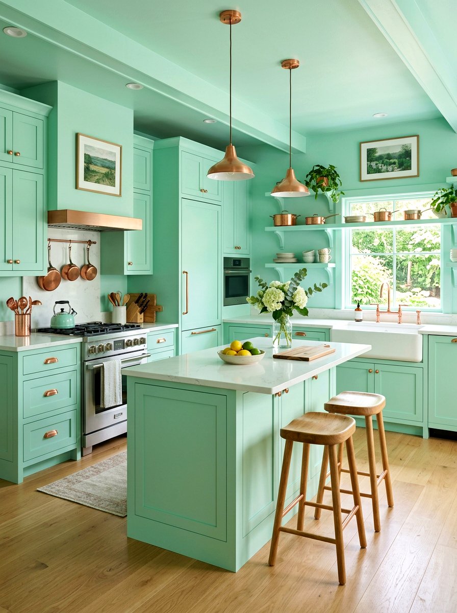 Mint green kitchen - 30 spring color drench ideas