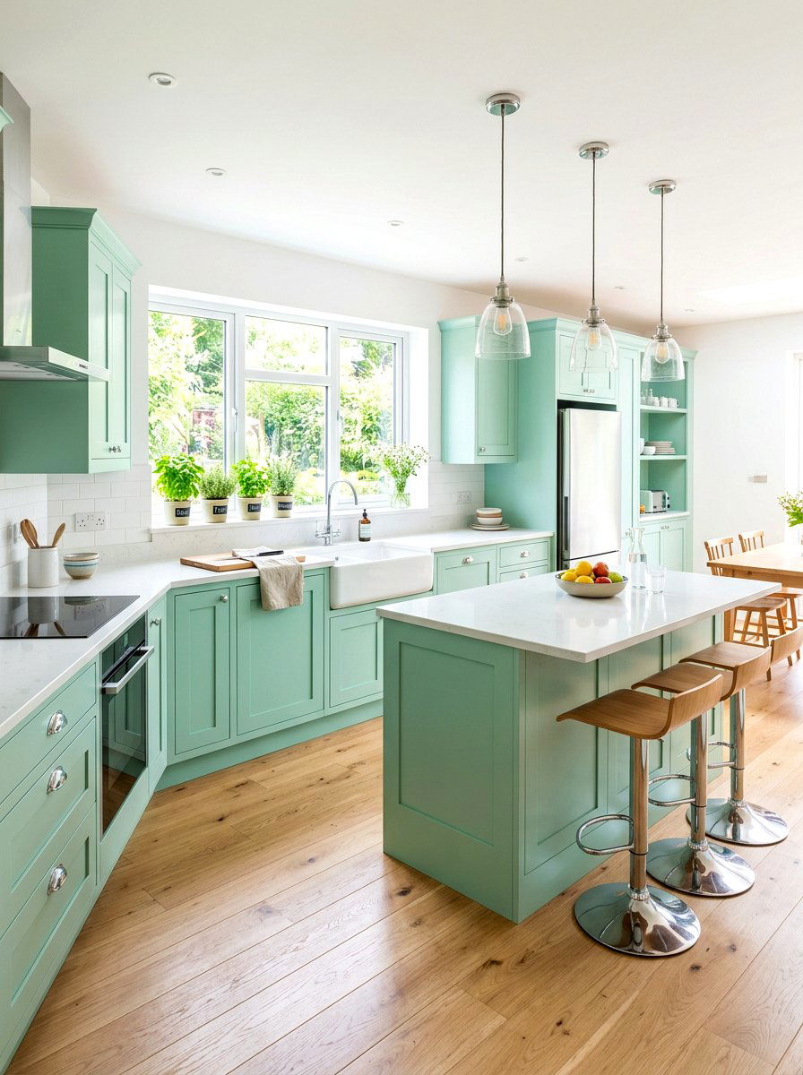 Mint green kitchen aesthetic - 30 color pop kitchen ideas