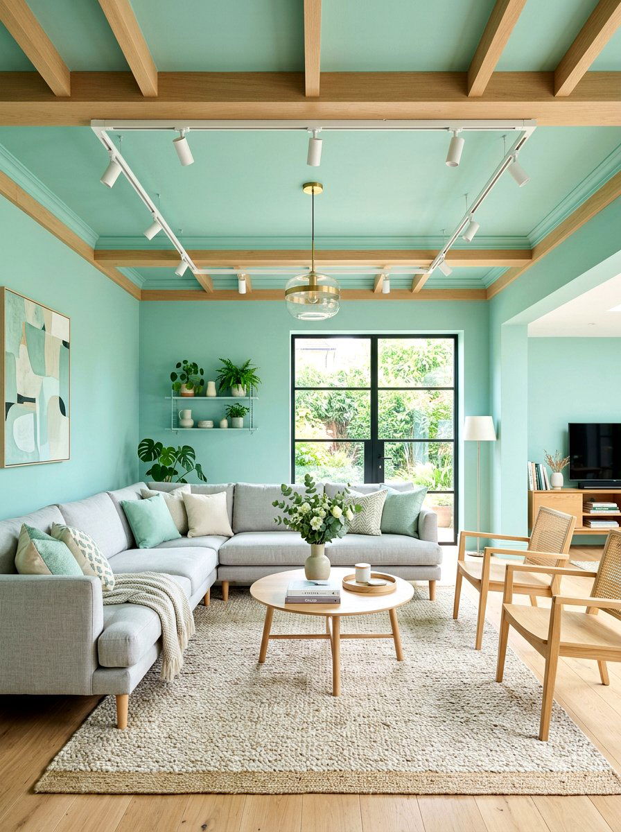 Mint green living room ceiling - 30 ceiling drench living room ideas