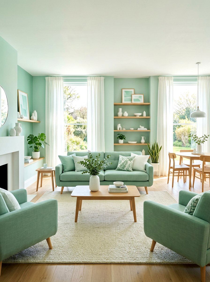 Mint green living room - 30 happy color living room ideas
