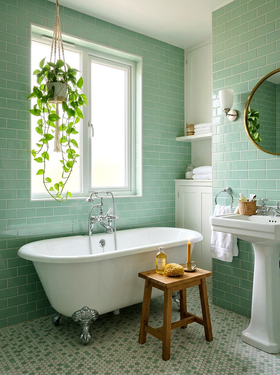 Mint green tile - 30 mid century bathroom ideas