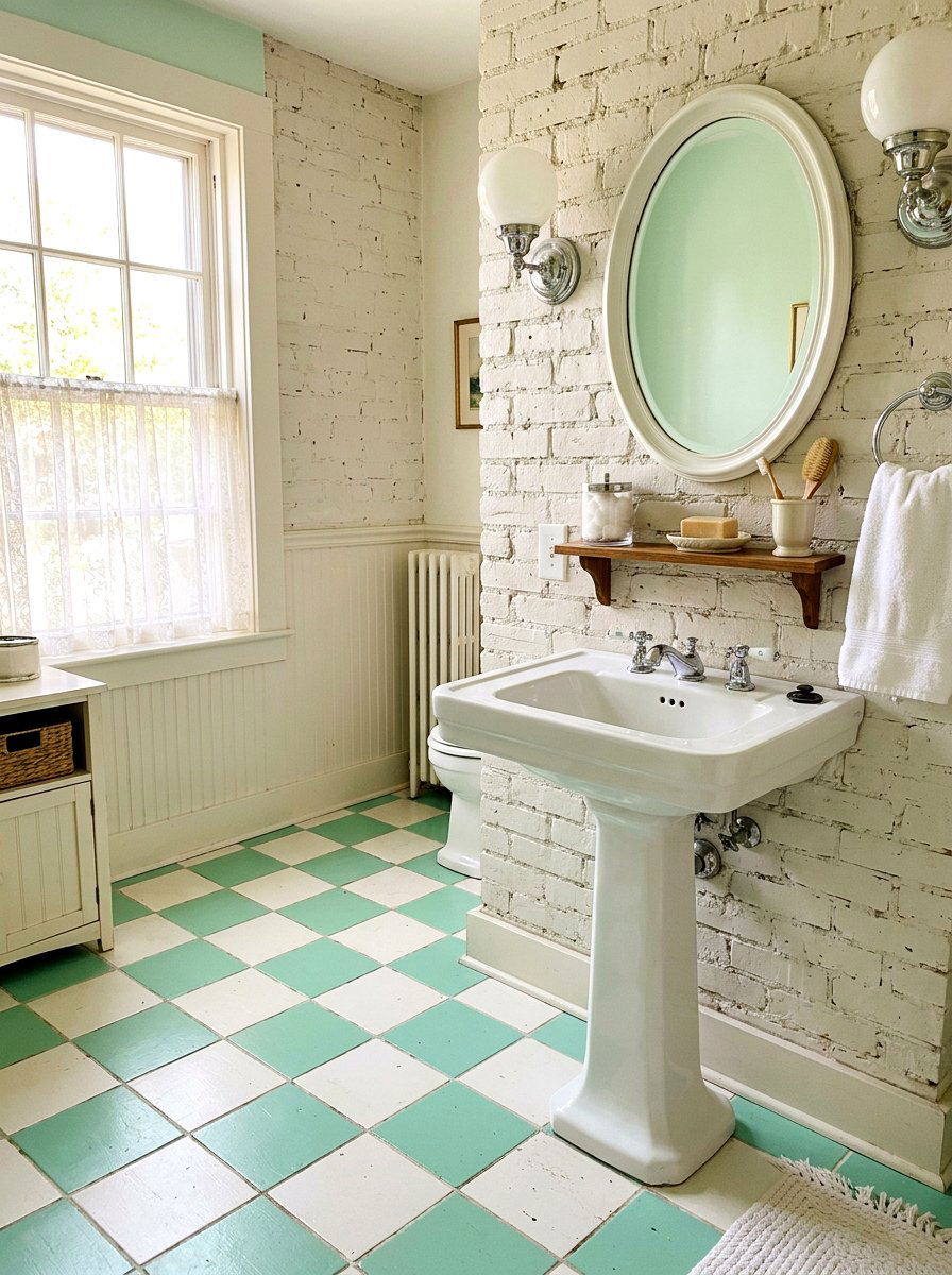 Mint green vintage bathroom tile - 30 checkerboard bath floor ideas