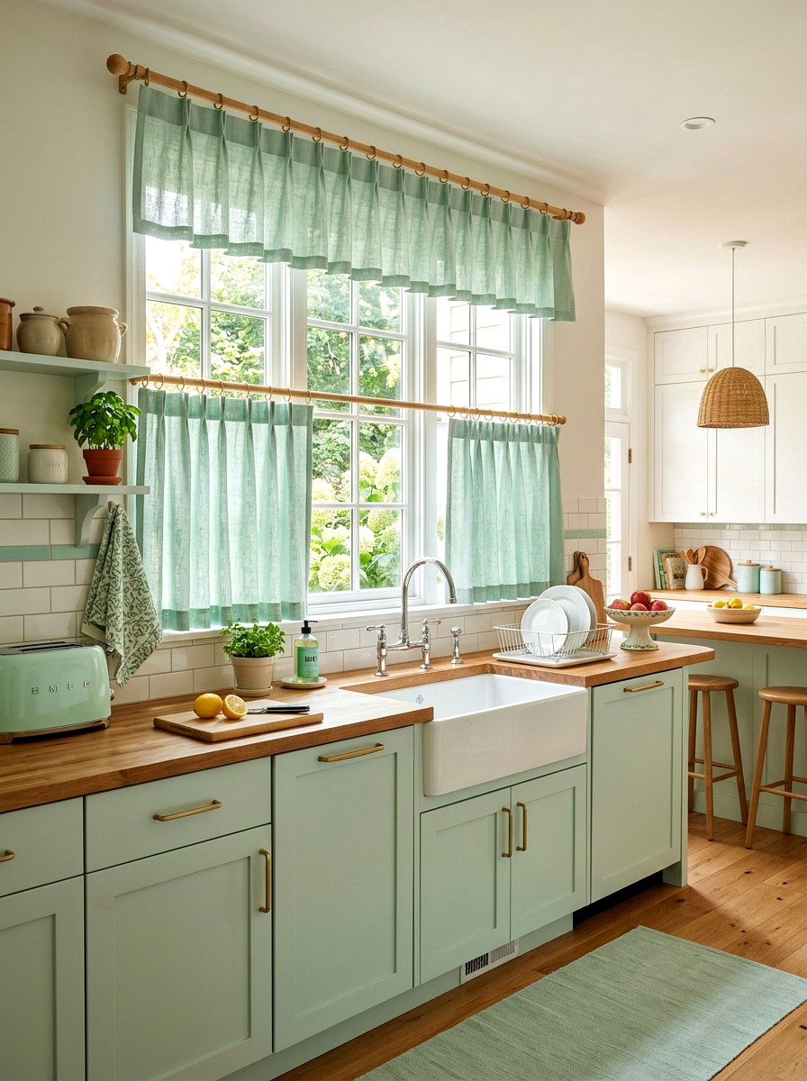 Mint kitchen curtains - 30 mint kitchen ideas