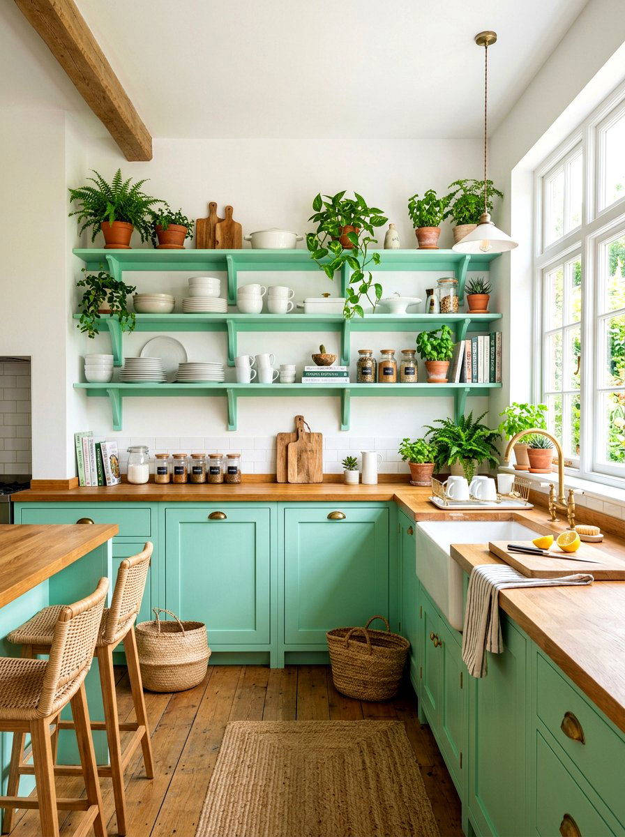 Mint open shelving kitchen - 30 mint kitchen ideas