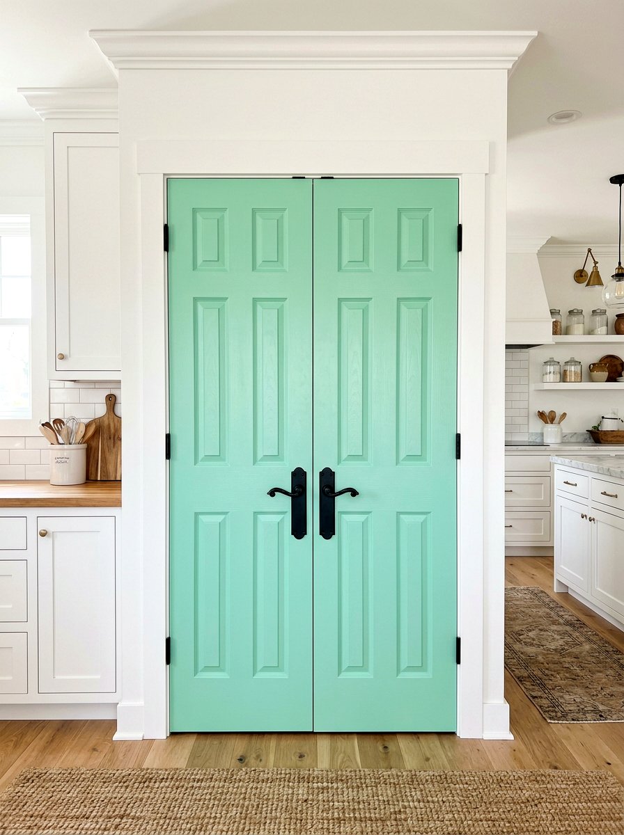 Mint pantry doors - 30 mint kitchen ideas