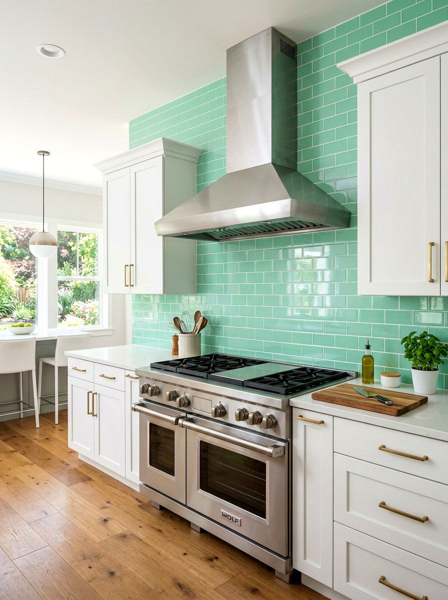 Mint subway tile backsplash - 30 mint kitchen ideas