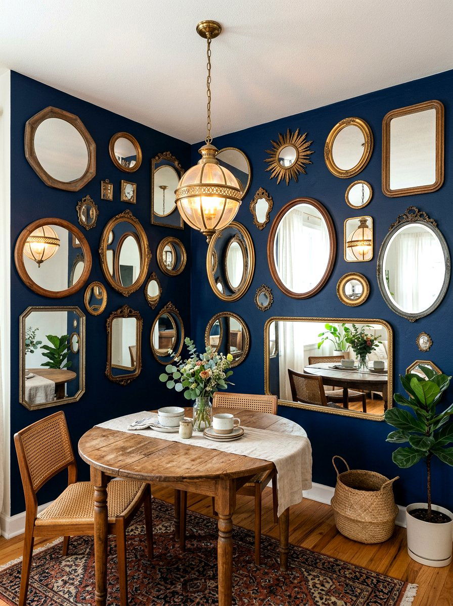Mirror Accent Wall - 30 cozy apartment corner ideas