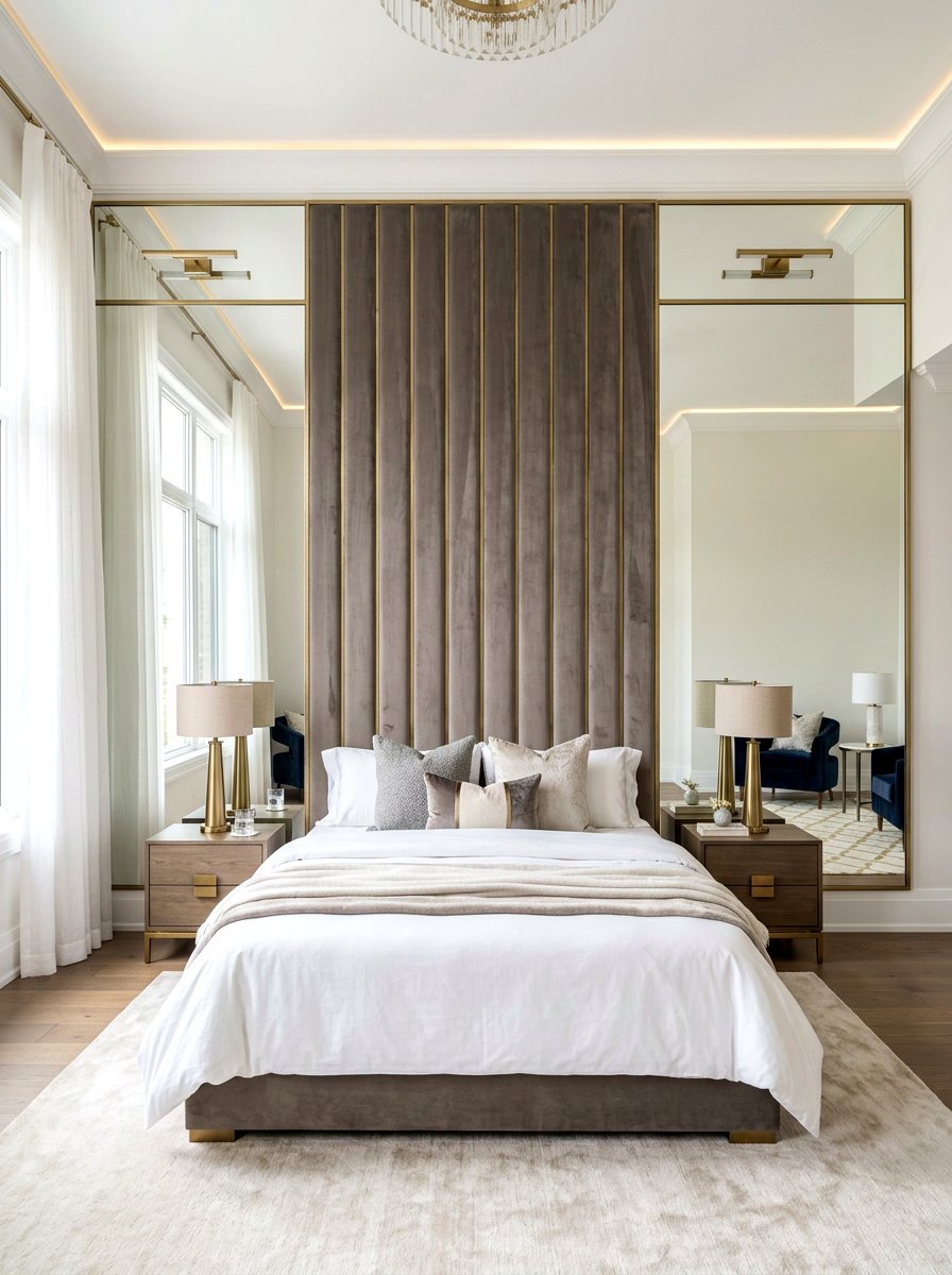 Mirror Accented Headboard Wall - 30 wall wrapped headboard ideas