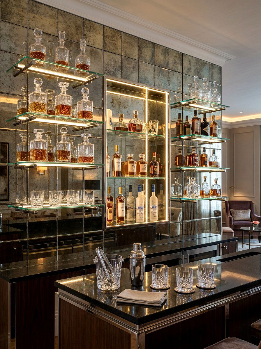 Mirror Backed Bar - 30 cocktail corner ideas