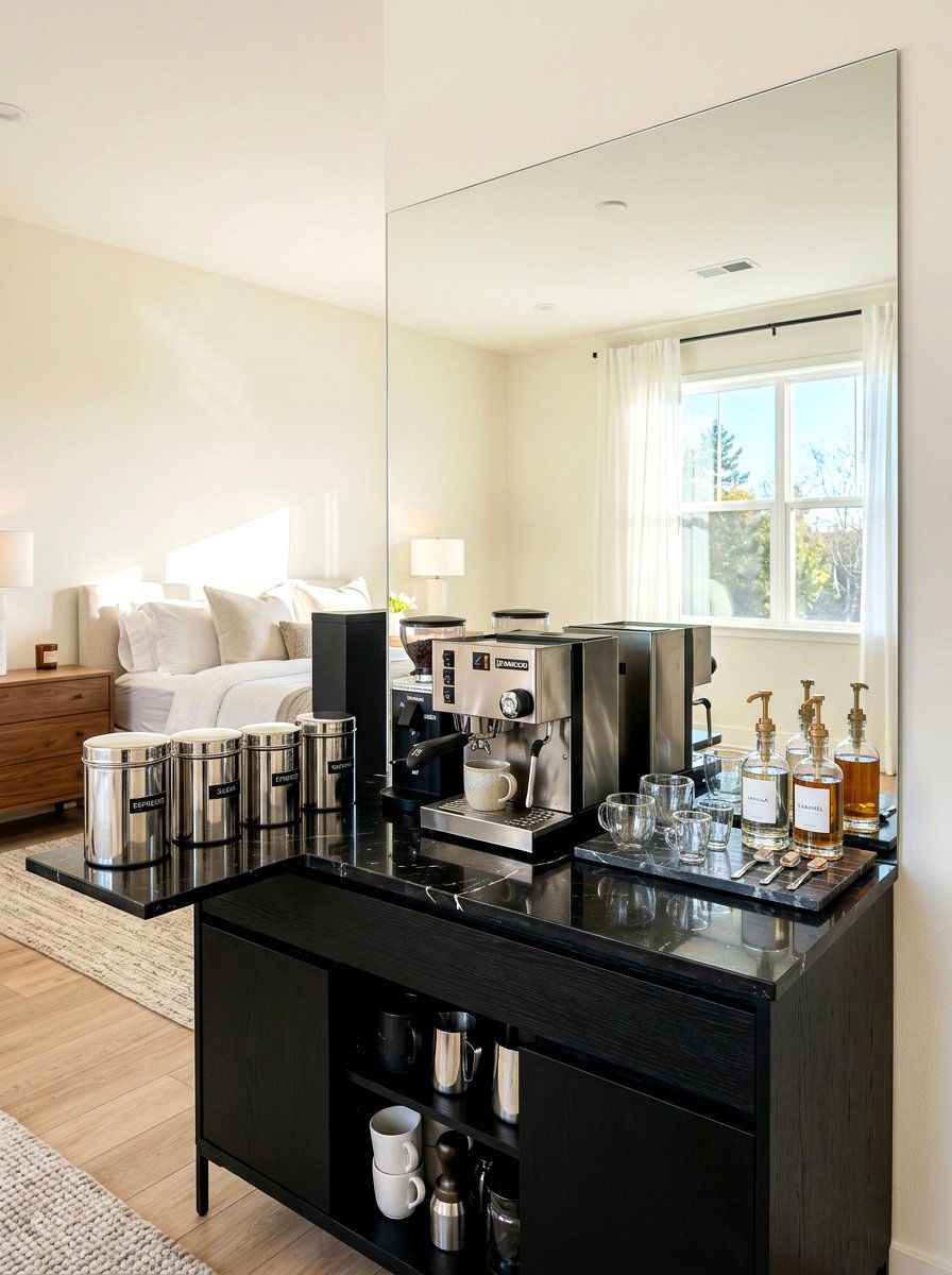Mirror Backed Coffee Station - 30 bedroom coffee corner ideas