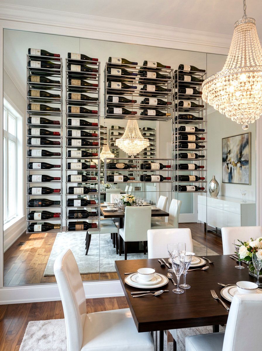 Mirror Backed Wine Rack - 30 wine wall display ideas