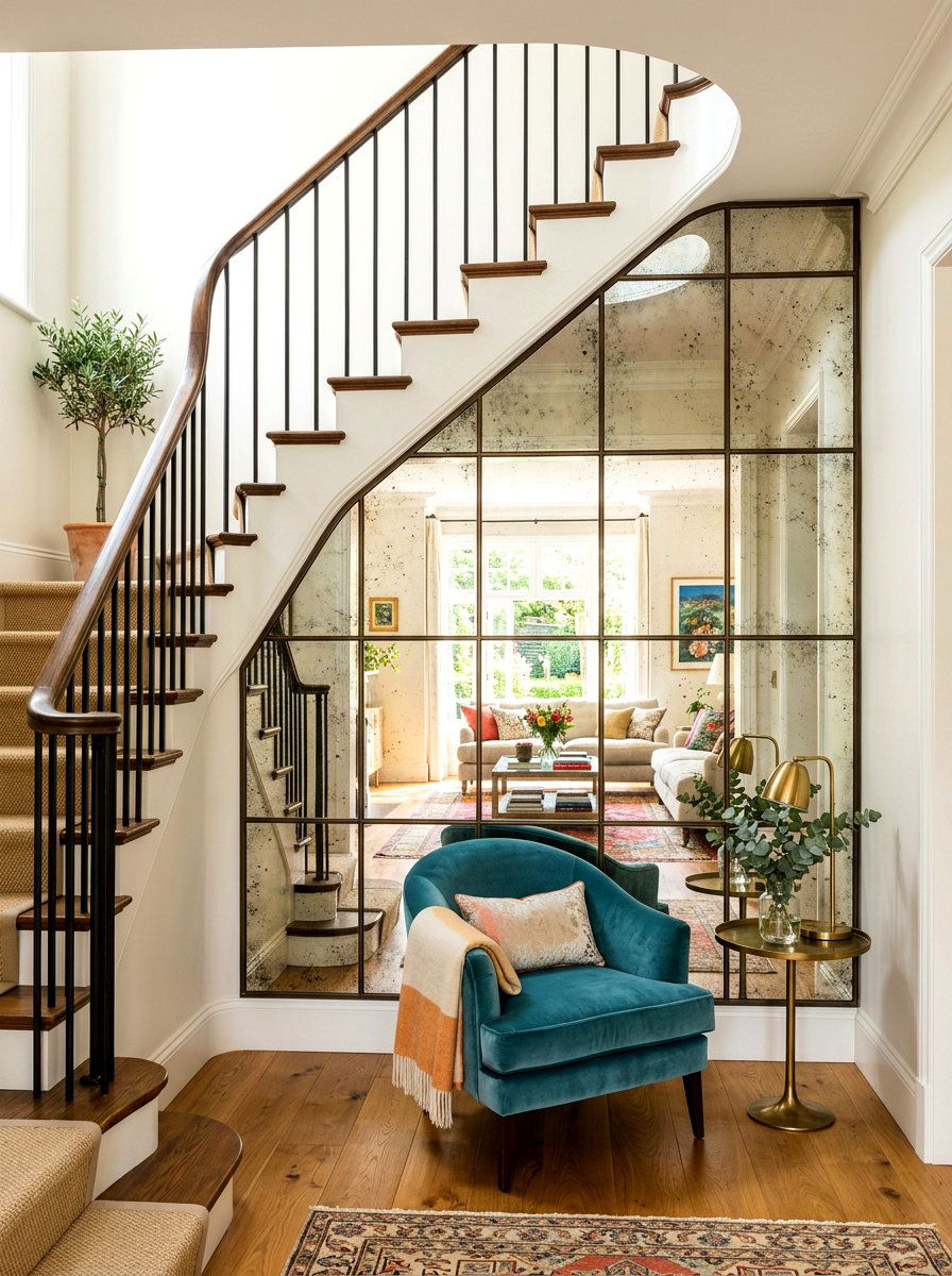 Mirror Feature Under Stairs - 30 staircase nook ideas