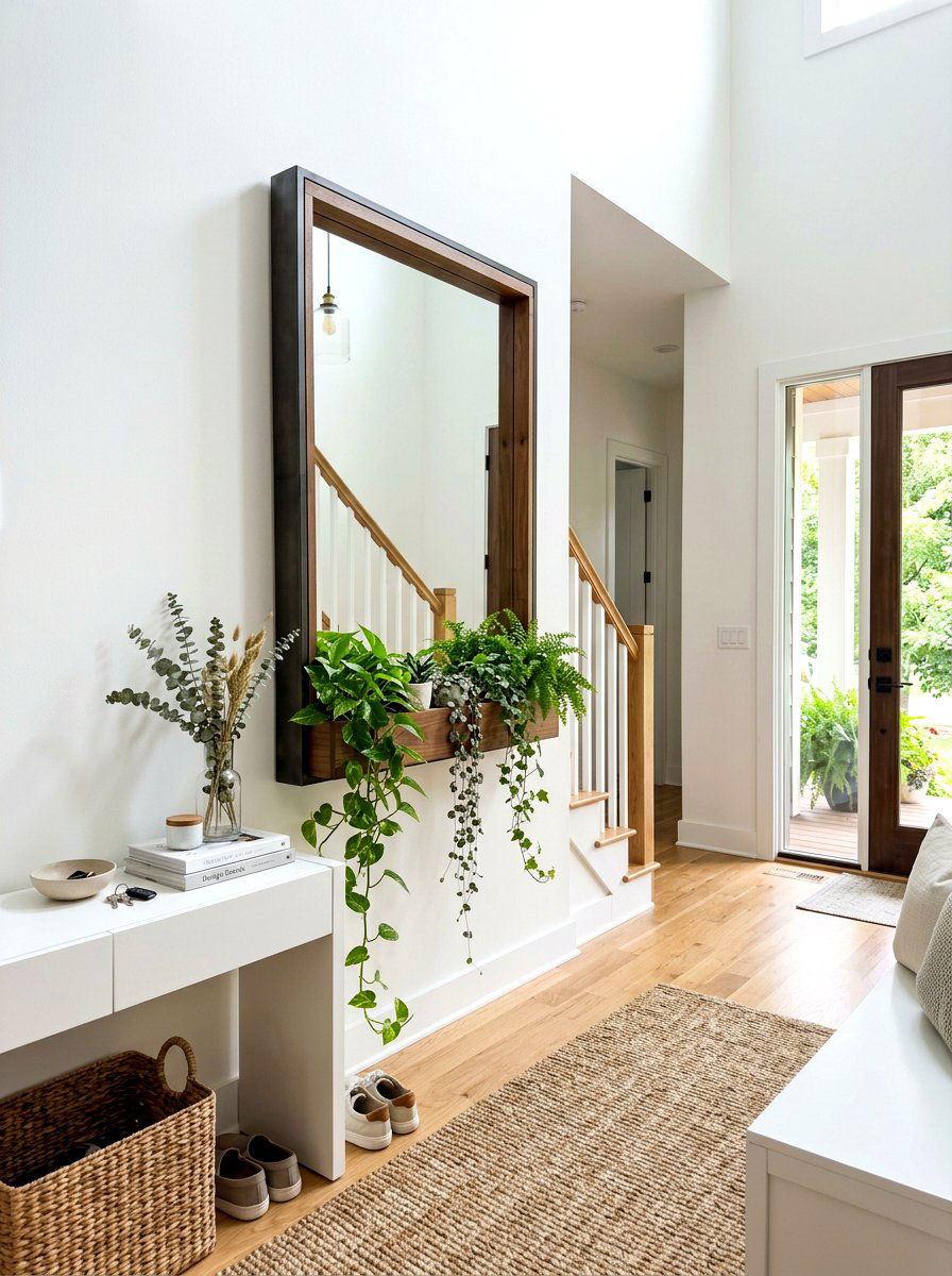 Mirror Frame Greenery Accent - 30 wall planter entryway ideas