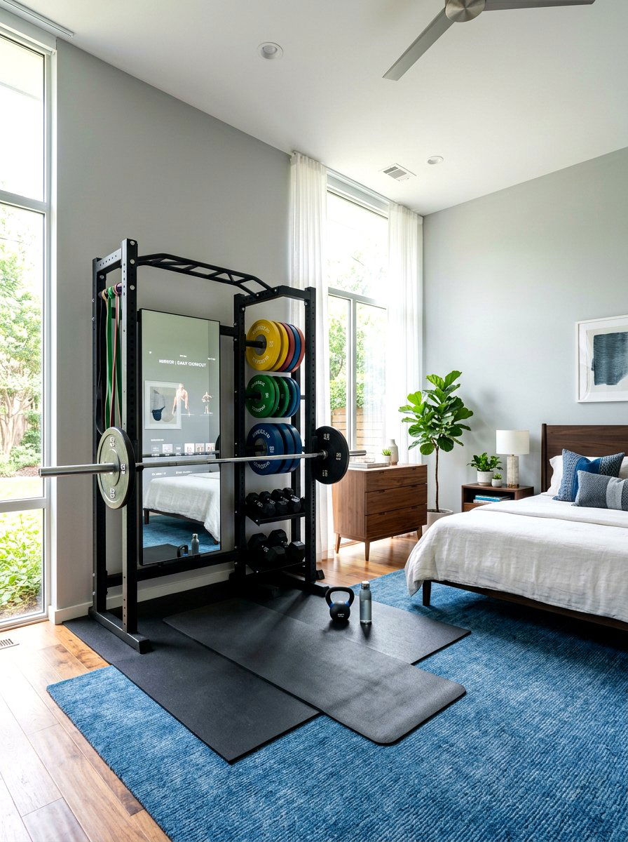 Mirror Integrated Fitness Rack - 30 dumbbell storage ideas