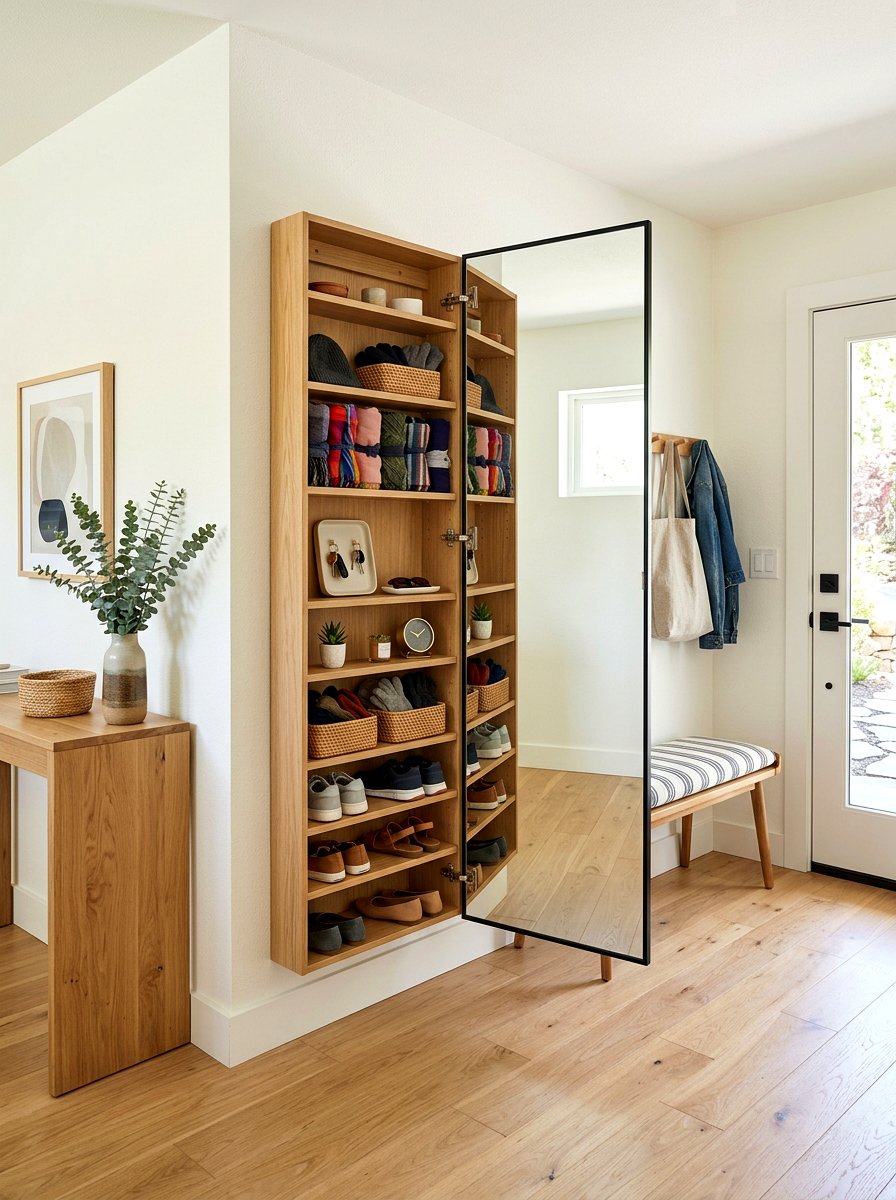 Mirror Storage Cabinet - 30 mini mudroom apartment ideas