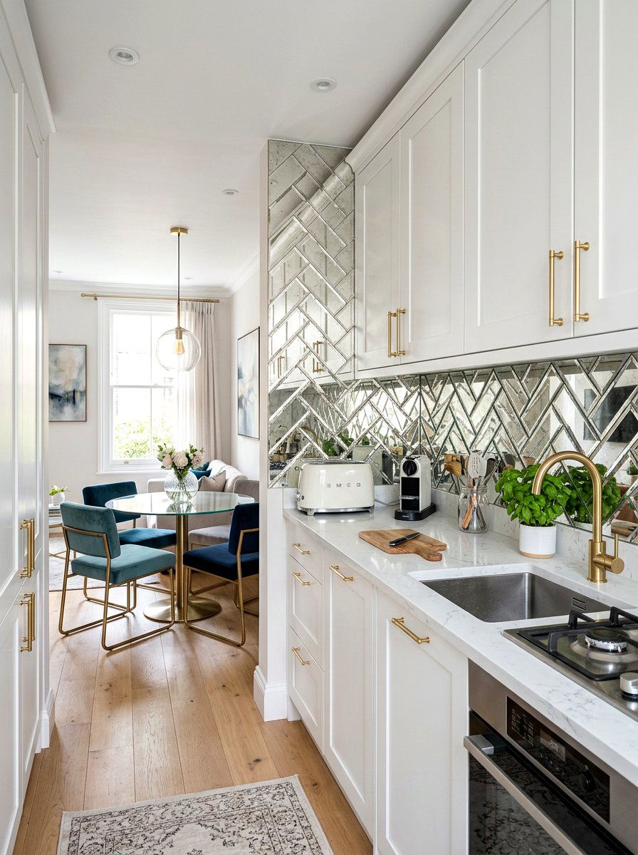 Mirror Tile Backsplash - 30 tiny apartment kitchen ideas