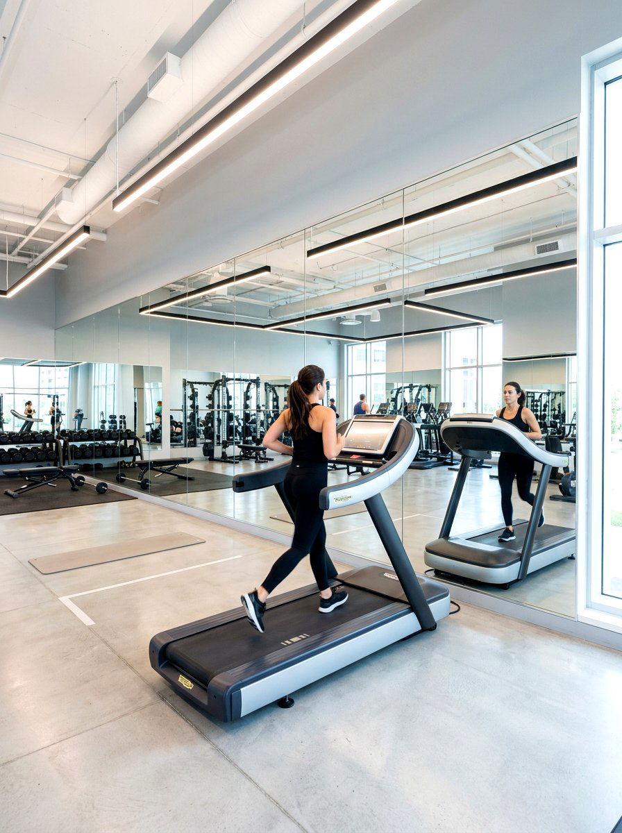 Mirror Wall Gym - 30 treadmill room ideas