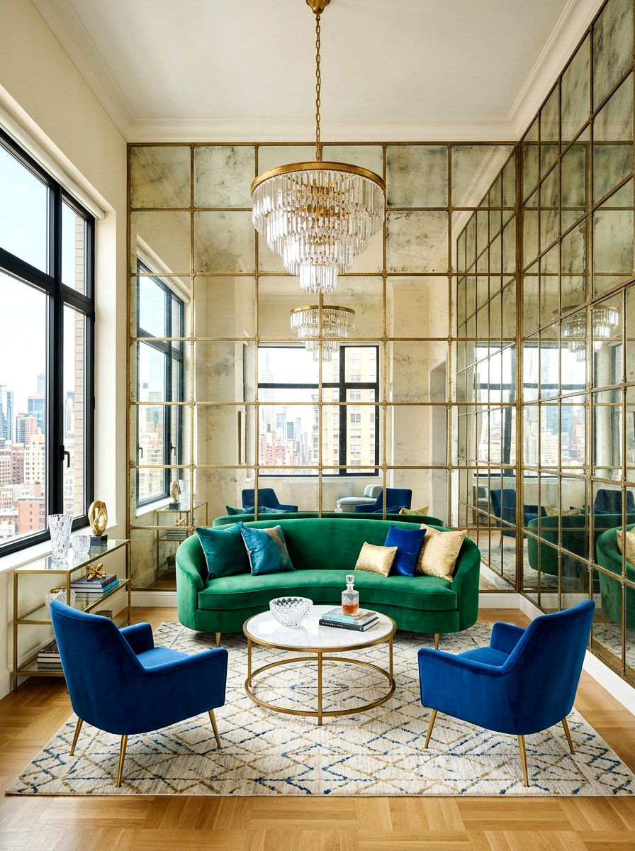 Mirror Wall Living Room - 30 designer showroom living room ideas