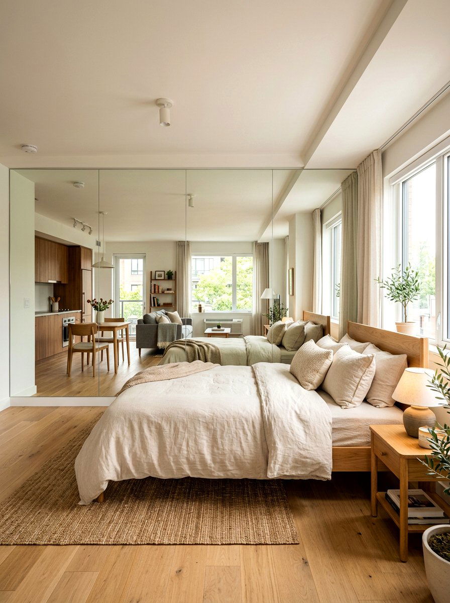Mirror Wall Studio Bed - 30 bed nook studio ideas