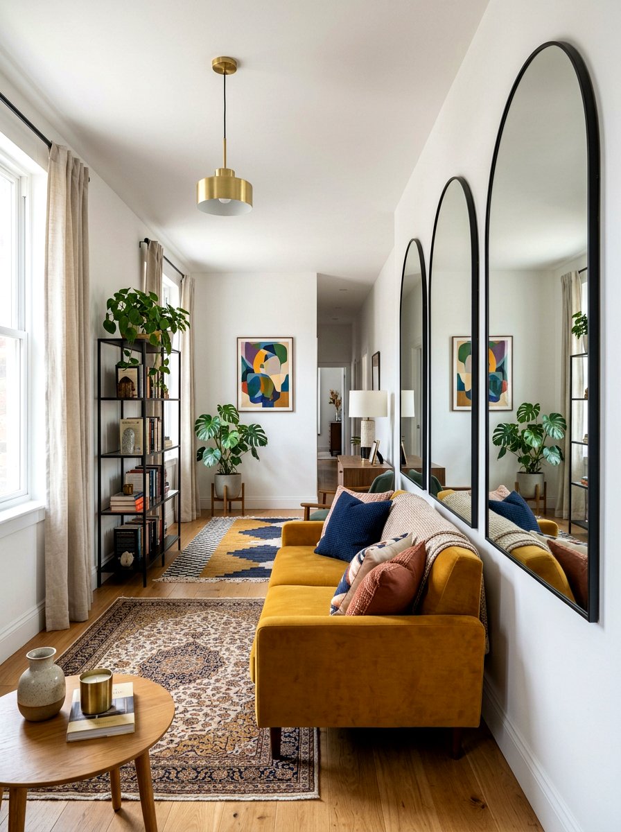 Mirror Wall - 30 narrow living room ideas