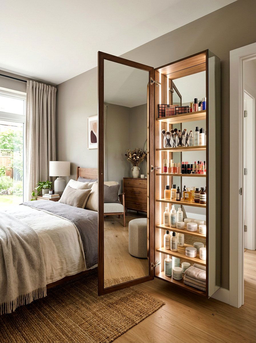 Mirror With Hidden Storage - 30 organizing a guest room ideas