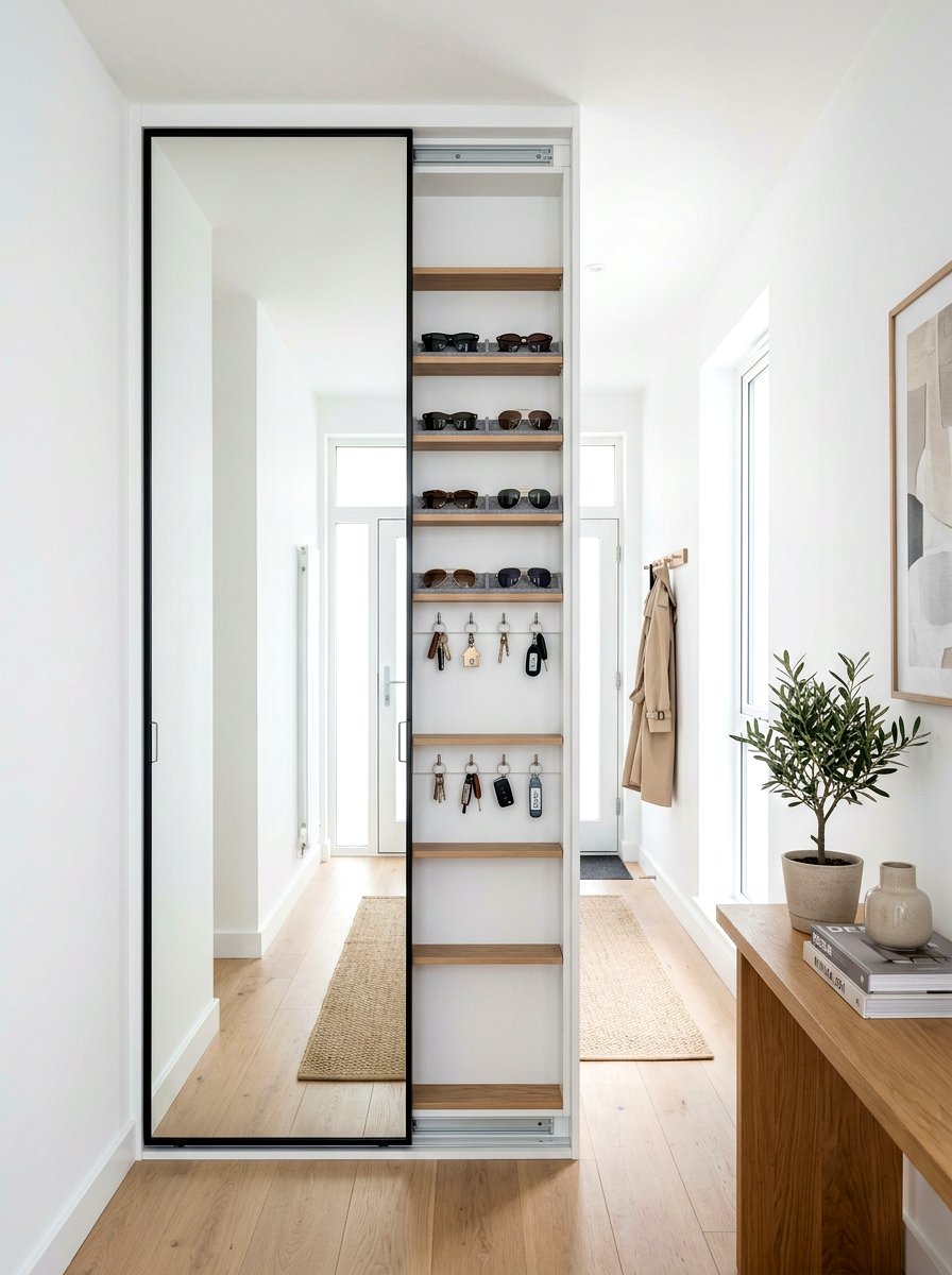 Mirror With Storage - 30 narrow entryway storage ideas