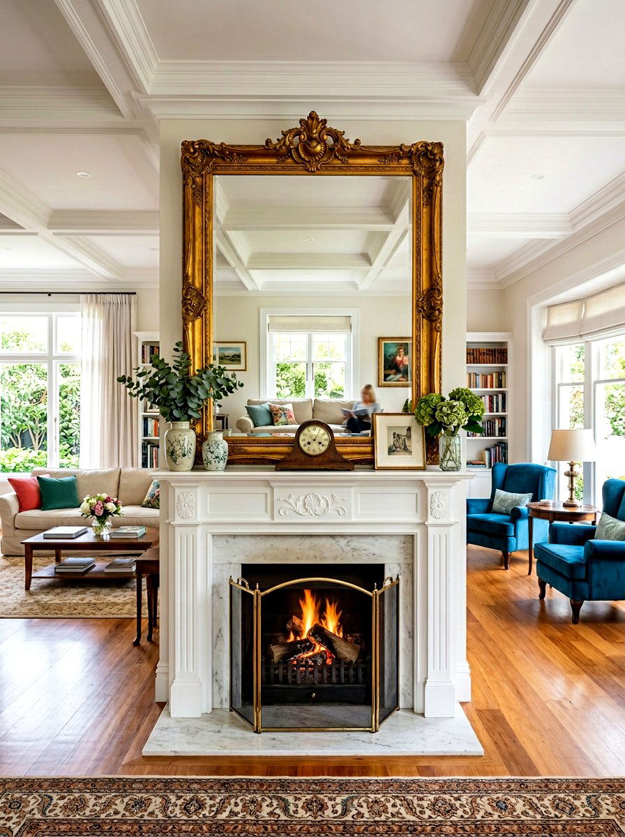 Mirror above fireplace - 30 living room fireplace ideas