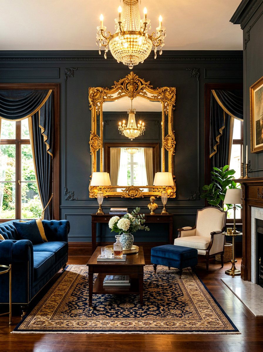 Mirror accent living room - 30 moody fall living room ideas