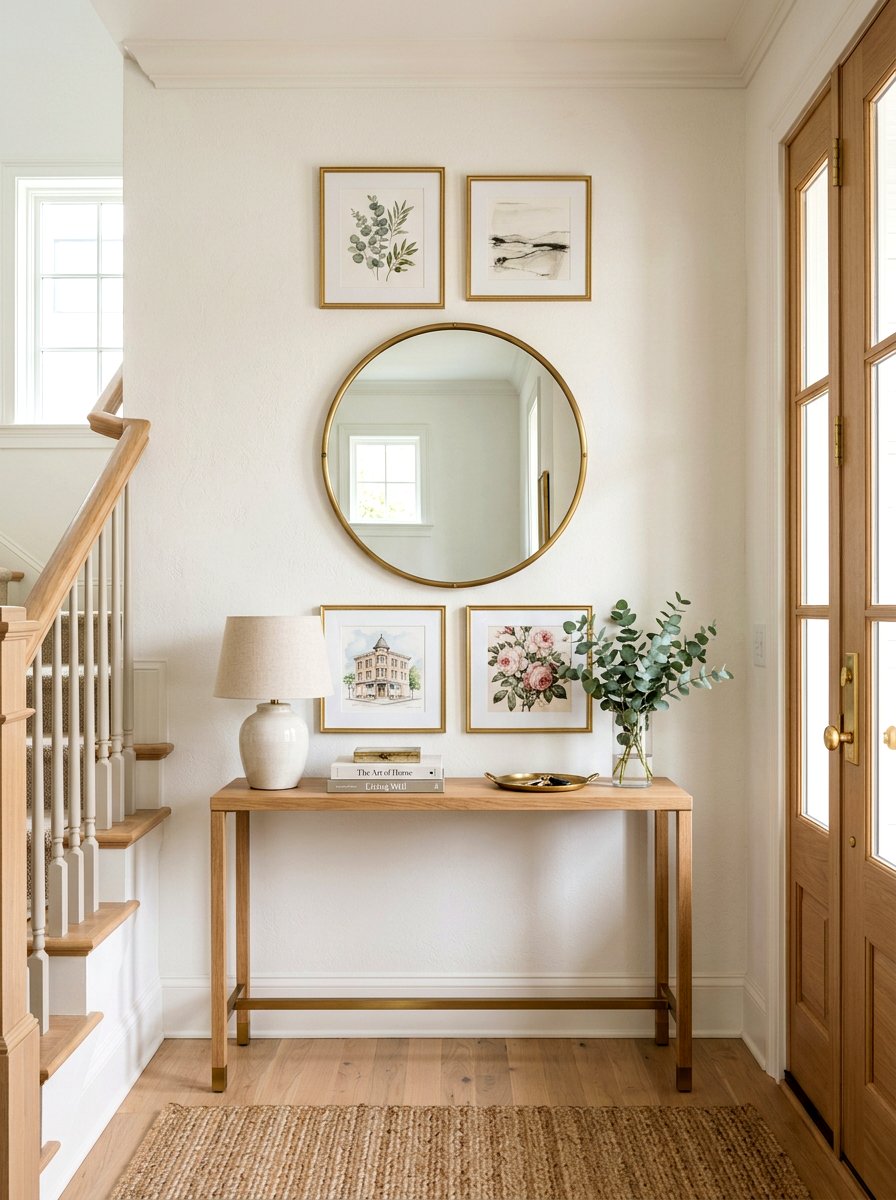 Mirror and Art Combination - 30 mini salon wall apartment ideas